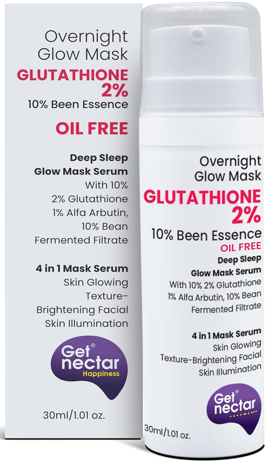 Getnectar 2% Glutathione Overnight Glow Mask (Oil Free) with 10% Been Fermented Filtrate Essence for Skin Glowing Texture-Brightening facial, Skin Illumination