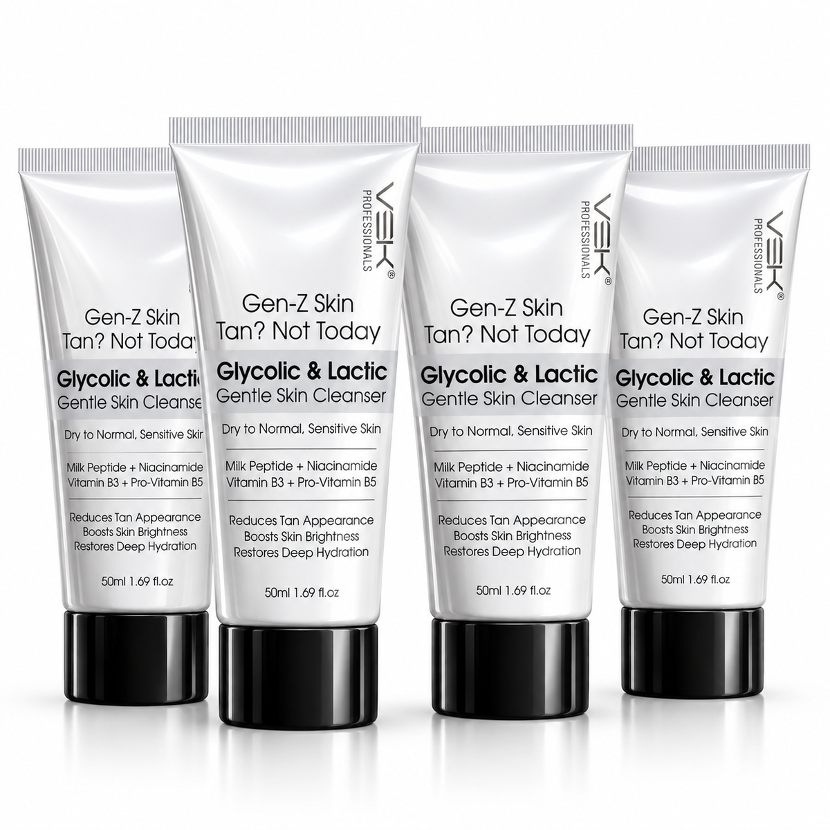 VSK Professional Glycolic & Lactic Acid Gentle Skin Cleanser, 50g Each (Pack of 4) | With Milk Peptide, Niacinamide, Vitamin B3 & Pro-Vitamin B5 | For Dry to Normal & Sensitive Skin