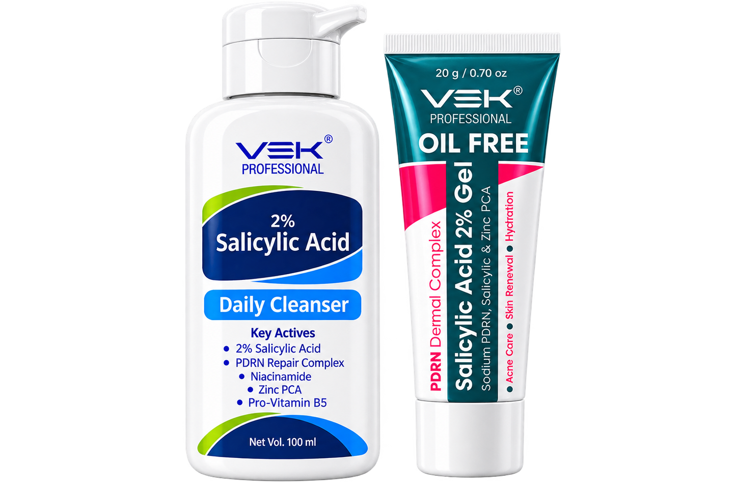 VSK Professional 2% Salicylic Acid Face Wash & Oil-Free 2% Salicylic Acid Gel Combo | PDRN Repair Complex, Niacinamide & Zinc PCA | Acne & Oily Skin Care | Deep Cleansing, Pore Care & Oil Control | 100ml + 20g