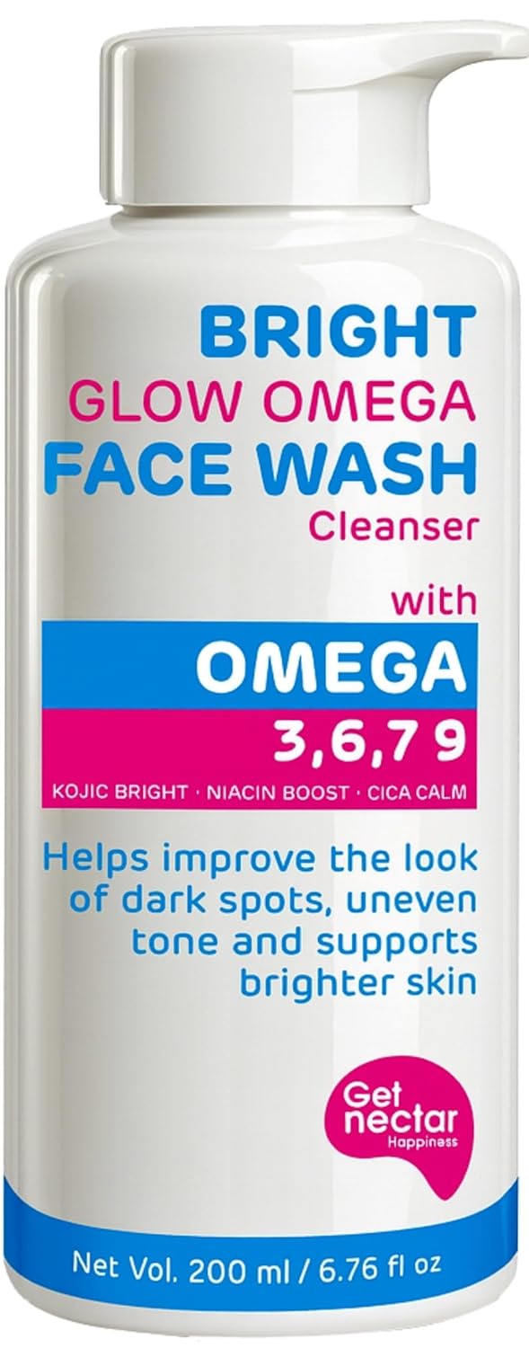 Bright Glow Omega Korean Glow Essence Face Wash Cleanser | Dark Spot, Pigmentation, Whitening & Brightening, Even Skin Tone & Gentle Daily Cleanser for Radiant, Glowing Skin – 200 ml