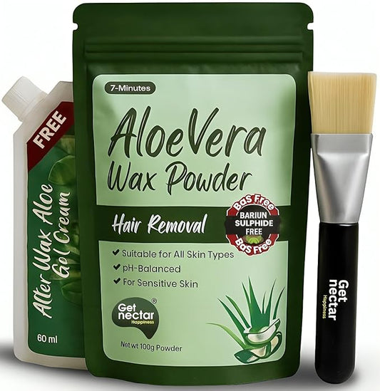 Aloe Vera Wax Powder with Aloe Vera Gel for Instant Hair Removal | BAS-Free, Pain-Free, pH Balanced | Safe for Bikini, Face, Body, Unisex | 200g Combo (100g + 60g)