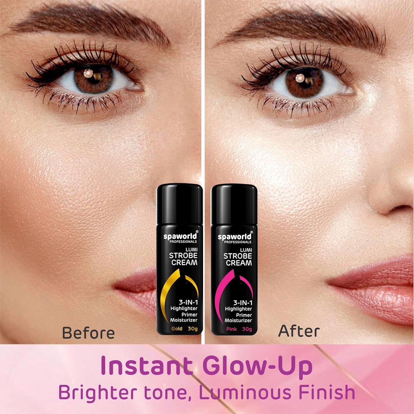 Strobe Cream For Face Pink & Gold (30+30g) | Superb Radiant Combo | Highlighter + Primer + Moisturizer | Hydrating & Illuminating Makeup Base for Instant Glow