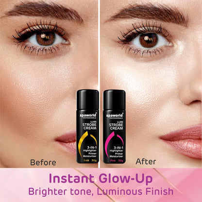 Strobe Cream For Face Pink & Gold (30+30g) | Superb Radiant Combo | Highlighter + Primer + Moisturizer | Hydrating & Illuminating Makeup Base for Instant Glow