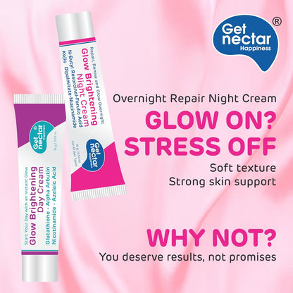 Glow Brightening Day & Night Cream Duo with Glutathione, Alpha Arbutin, Niacinamide, Kojic Acid & Ferulic Acid for Dark Spots, Pigmentation, Tan Removal & Glowing Skin for Men & Women Lightweight & Non-Greasy 15x2=30g Each