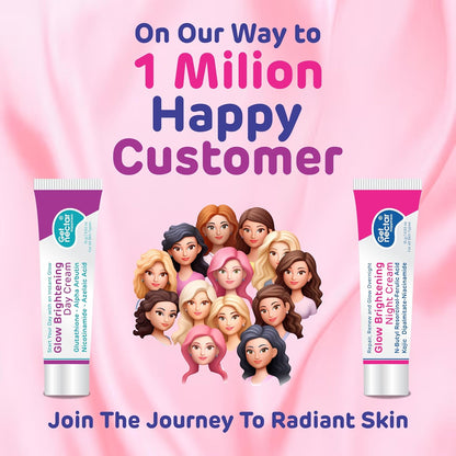 Glow Brightening Day & Night Cream Duo with Glutathione, Alpha Arbutin, Niacinamide, Kojic Acid & Ferulic Acid for Dark Spots, Pigmentation, Tan Removal & Glowing Skin for Men & Women Lightweight & Non-Greasy 15x2=30g Each