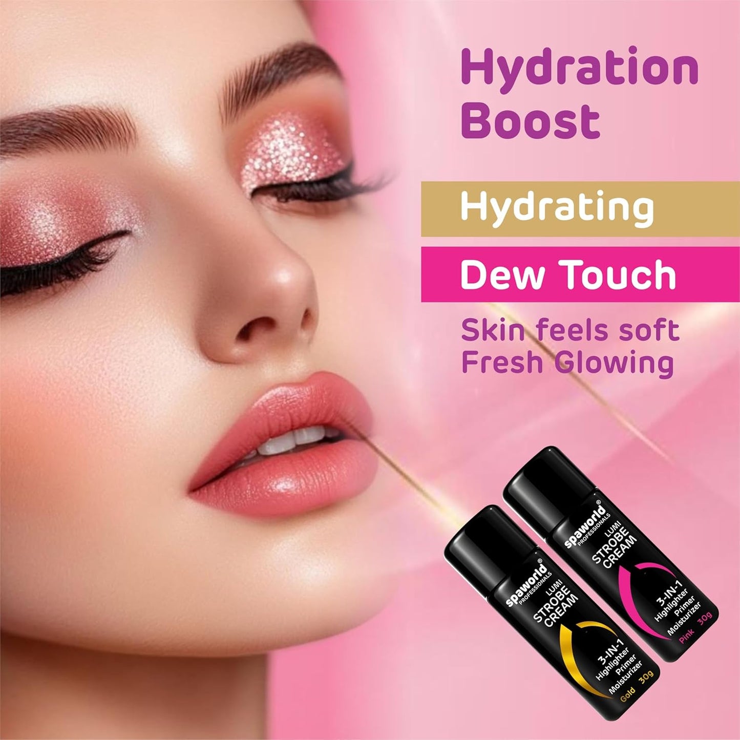 Strobe Cream For Face Pink & Gold (30+30g) | Superb Radiant Combo | Highlighter + Primer + Moisturizer | Hydrating & Illuminating Makeup Base for Instant Glow