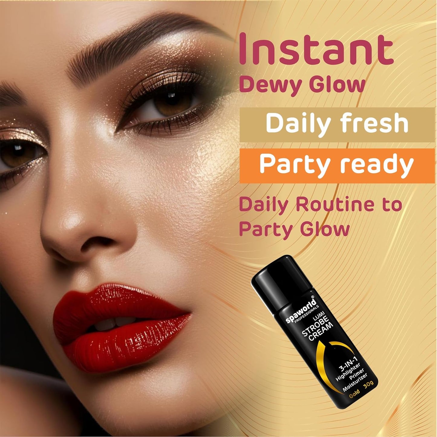 Strobe Cream For Face Gold (30g) | Superb Radiant Combo | Highlighter + Primer + Moisturizer | Hydrating & Illuminating Makeup Base for Instant Glow (Gold)