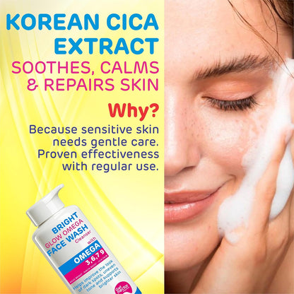 Bright Glow Omega Korean Glow Essence Face Wash Cleanser | Dark Spot, Pigmentation, Whitening & Brightening, Even Skin Tone & Gentle Daily Cleanser for Radiant, Glowing Skin – 200 ml