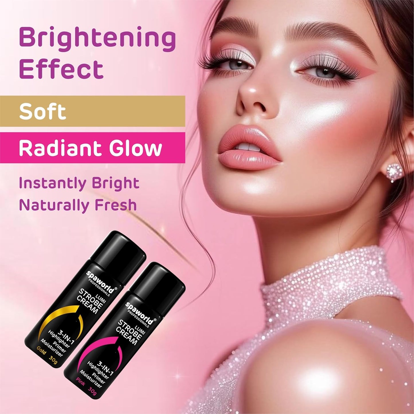 Strobe Cream For Face Pink & Gold (30+30g) | Superb Radiant Combo | Highlighter + Primer + Moisturizer | Hydrating & Illuminating Makeup Base for Instant Glow