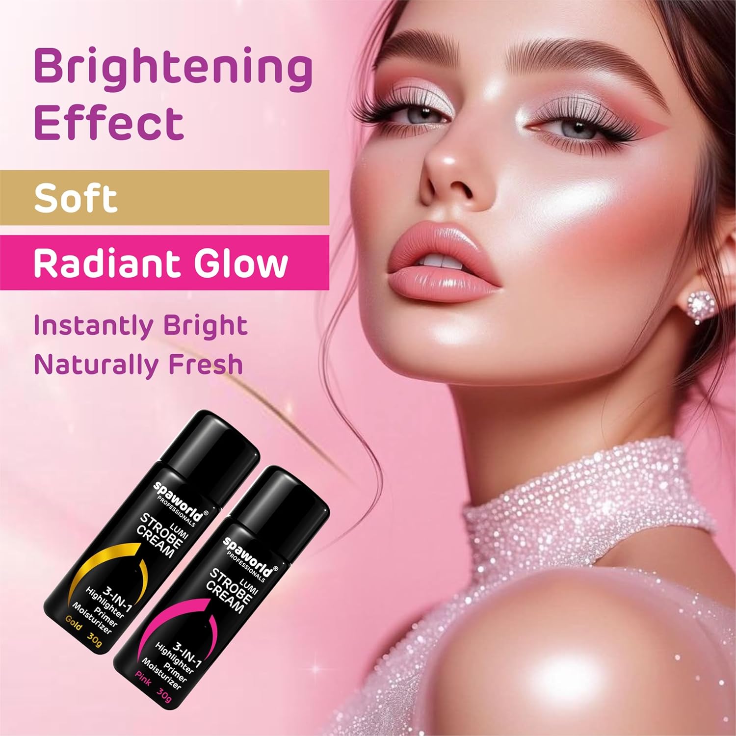Strobe Cream For Face Pink & Gold (30+30g) | Superb Radiant Combo | Highlighter + Primer + Moisturizer | Hydrating & Illuminating Makeup Base for Instant Glow