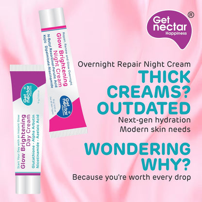 Glow Brightening Day & Night Cream Duo with Glutathione, Alpha Arbutin, Niacinamide, Kojic Acid & Ferulic Acid for Dark Spots, Pigmentation, Tan Removal & Glowing Skin for Men & Women Lightweight & Non-Greasy 15x2=30g Each