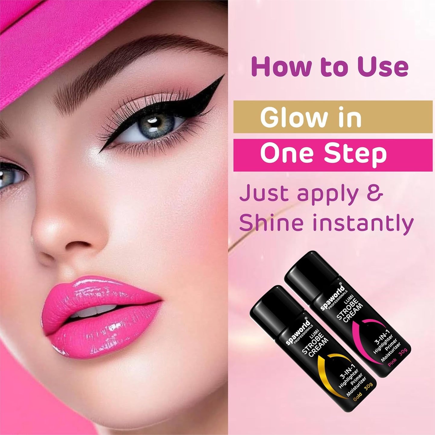 Strobe Cream For Face Pink & Gold (30+30g) | Superb Radiant Combo | Highlighter + Primer + Moisturizer | Hydrating & Illuminating Makeup Base for Instant Glow