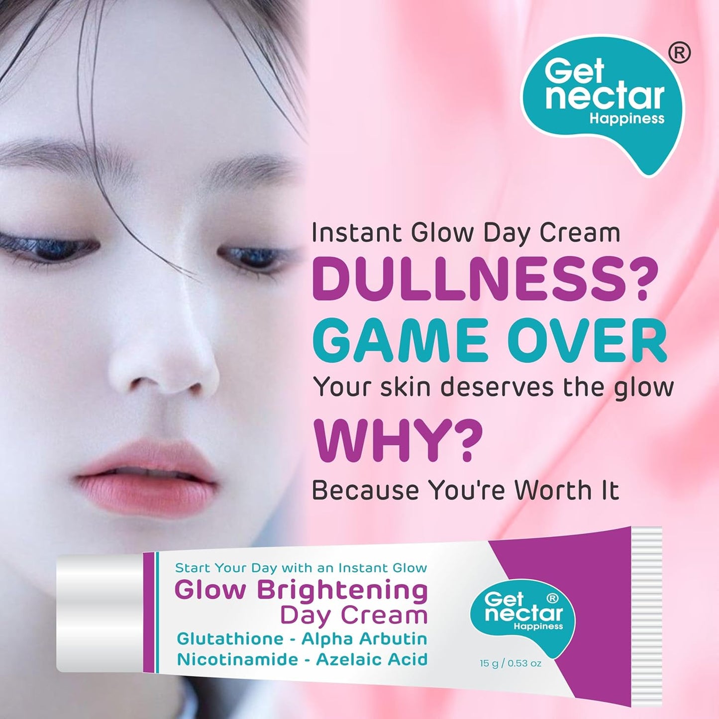 Glow Brightening Day & Night Cream Duo with Glutathione, Alpha Arbutin, Niacinamide, Kojic Acid & Ferulic Acid for Dark Spots, Pigmentation, Tan Removal & Glowing Skin for Men & Women Lightweight & Non-Greasy 15x2=30g Each