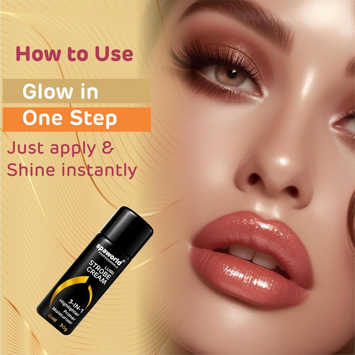 Strobe Cream For Face Gold (30g) | Superb Radiant Combo | Highlighter + Primer + Moisturizer | Hydrating & Illuminating Makeup Base for Instant Glow (Gold)