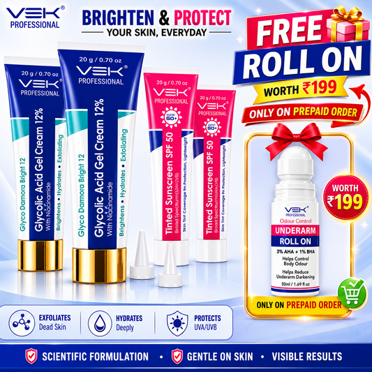 12% Glycolic Acid Cream Gel for Brightning, Anti-Pigmentation & Melasma Acne & Dark Spots With PDRN SPF50 Sunscreen Combo | 80grm Tubes 20g Each