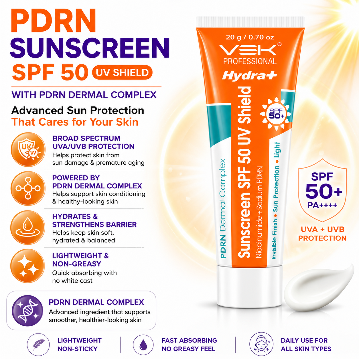 Hydrate 2% Kojic Acid Face Serum in Gel with PDRN Dermal Complex, Glow Sunscreen & Tinted Sunscreen SPF 50+ | Alpha Arbutin Brightening Treatment for Dark Spots | 4 Tubes 20g each