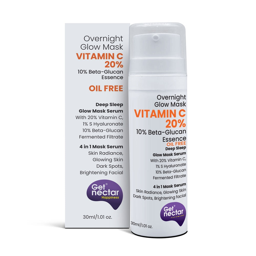 Vitamin C 20% Overnight Glow Mask (Oil Free) with Beta-glucan Essence for Skin Radiance, Glowing Skin, Dark Spots & Brightening facial