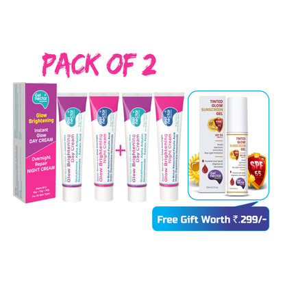 Glow Brightening Day & Night Cream Duo With Glutathione, Alpha Arbutin, Niacinamide, Kojic Acid & Ferulic Acid for Dark Spots, Pigmentation, Tan Removal & Glowing Skin for Men & Women Lightweight Non-Greasy 15x2=30g Pack of 2 Free Tinted Sunscreen