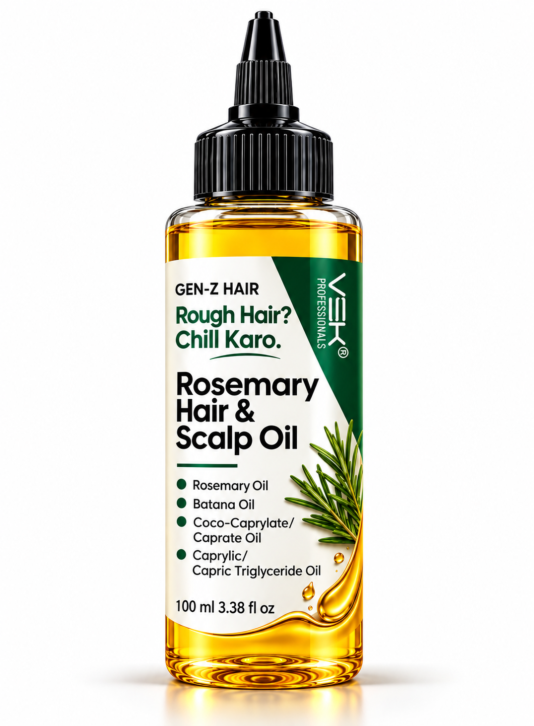 Vsk Professionals GEN-Z HAIR  Rosemary Hair & Scalp Oil with Batana Oil, Coco-Caprylate/Caprate & Caprylic/Capric Triglyceride | Nourishing Hair Oil for Dry, Rough & Frizzy Hair | Helps Smoothen Hair, Control Frizz & Add Natural Shine | 100 ml