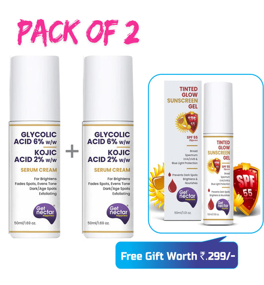 High Potency 6% Glycolic Acid Cream with 2% Kojic Acid Cream- for Exfoliating, Brightens, Anti-Acne and Blemishes | for All Skin Types