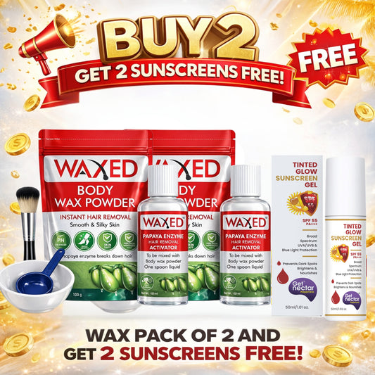 WAXED™ Body Wax Powder Waxing Kit for Women | Instant Hair Removal | Papaya Enzyme Activator | Full Body Wax | 100g Powder + 100ml Activator | With Bowl, Spoon & Brush Included.