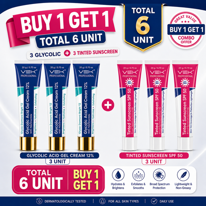 12% Glycolic Acid Cream Gel for Brightning, Anti-Pigmentation & Melasma Acne & Dark Spots With PDRN SPF50 Sunscreen Combo | 80grm Tubes 20g Each